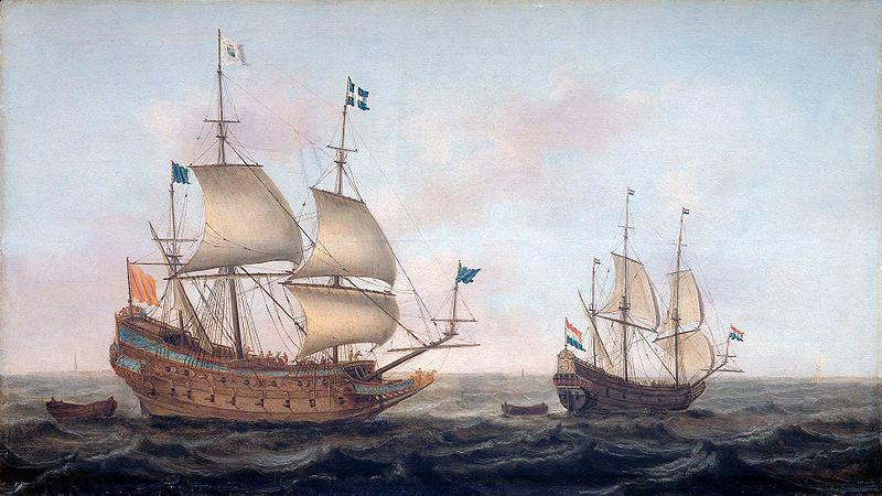 Jacob Gerritz. Loeff, Monogrammist JGL French man-of-war escorted by a Dutch ship in quiet water